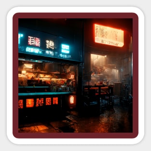 Ramen Food Stalls - Cyberpunk Cityscape Sticker